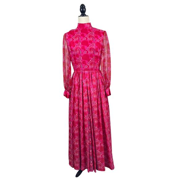 VTG 1960's Printed Chiffon Gown - Picture 1 of 10